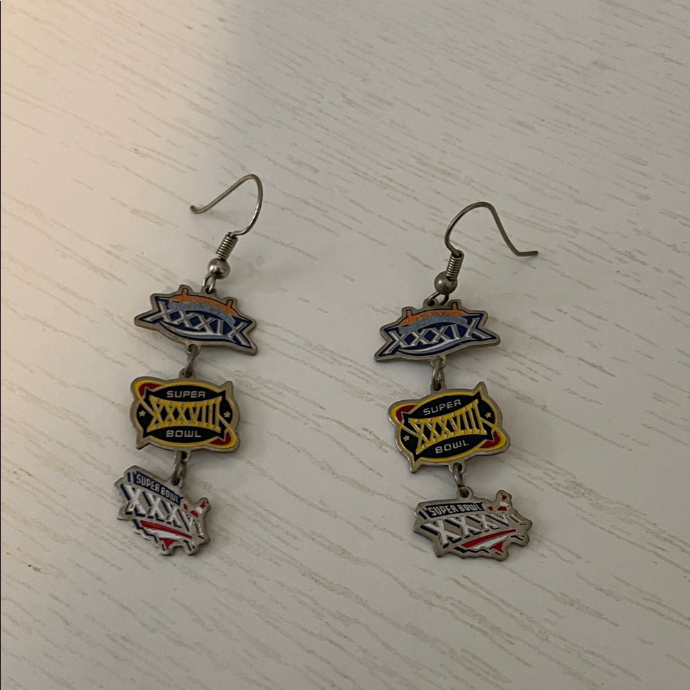 New England Patriots three time Super Bowl Dangle Earrings
